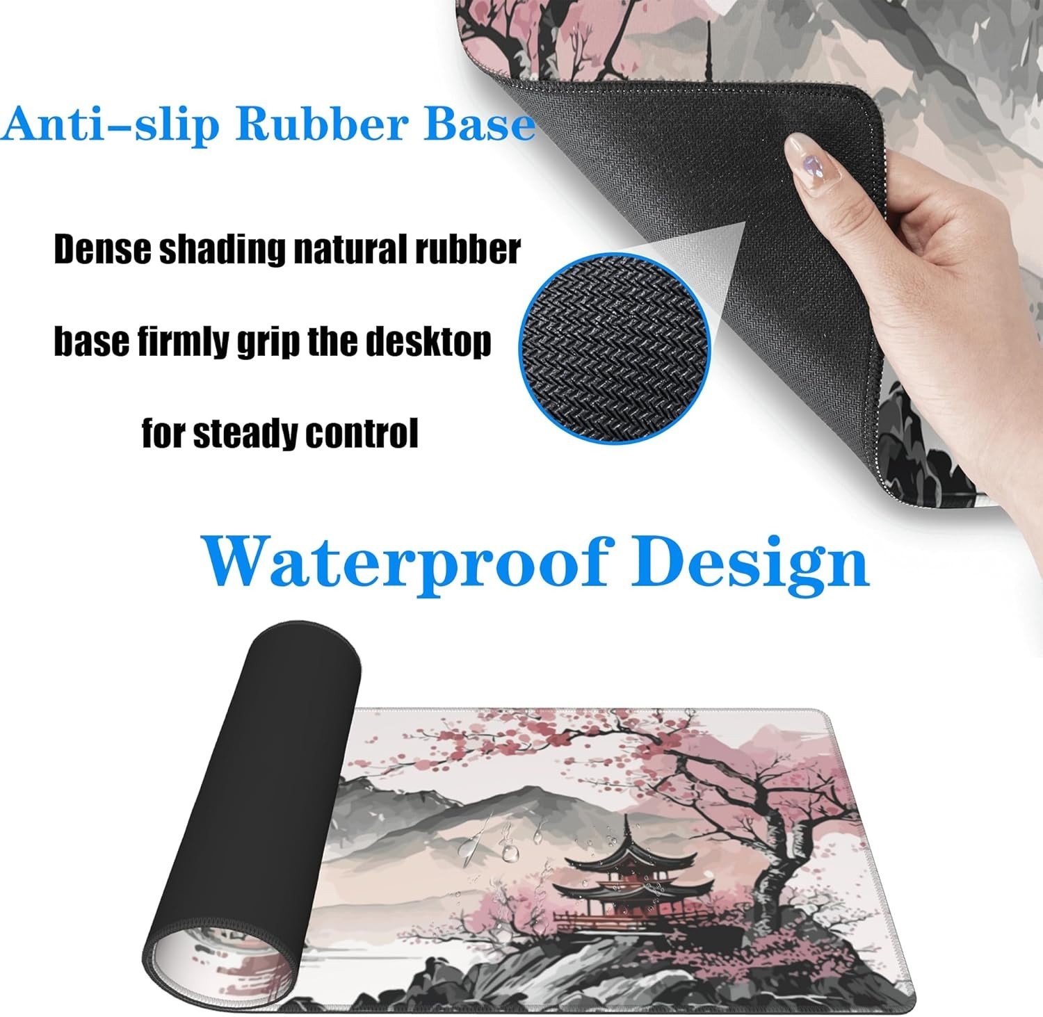 Watercolor Cherry Blossom Gaming Mouse Pad Large 31.5x11.8 Inch Non-Slip Rubber