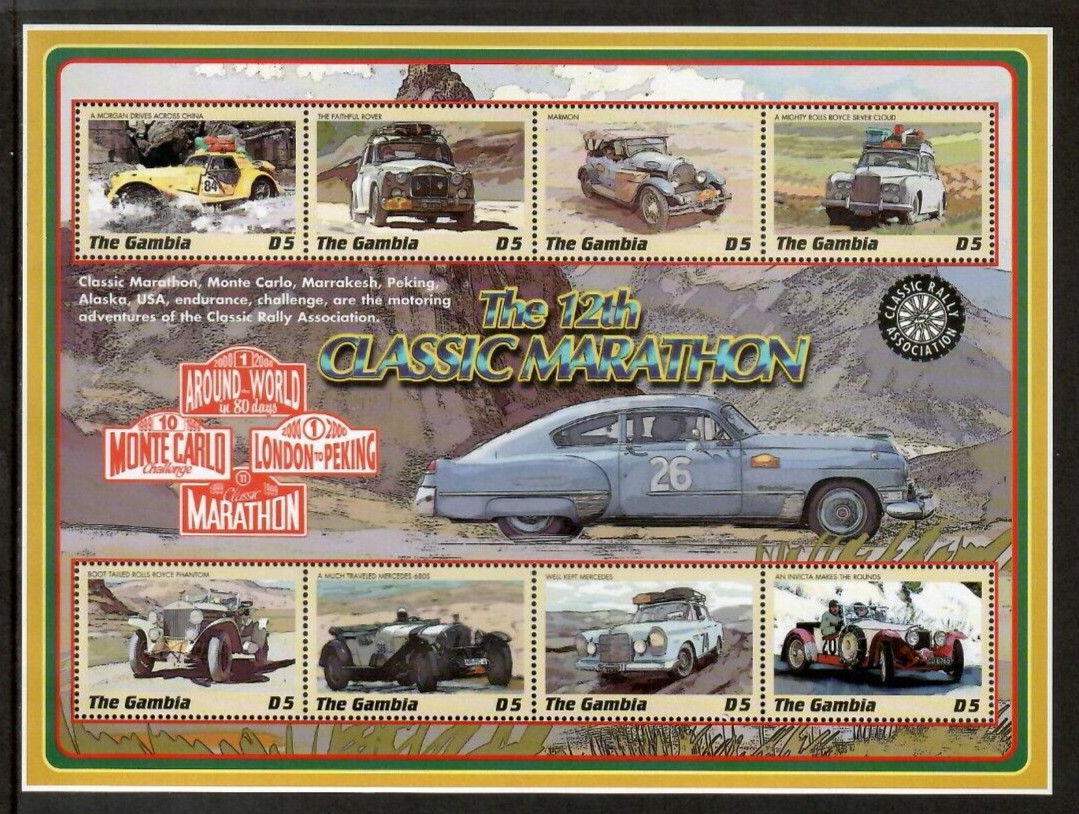 Gambia 2001 - Classic Cars Automobiles - Sheet of 8 Stamps - Scott #2356 - MNH