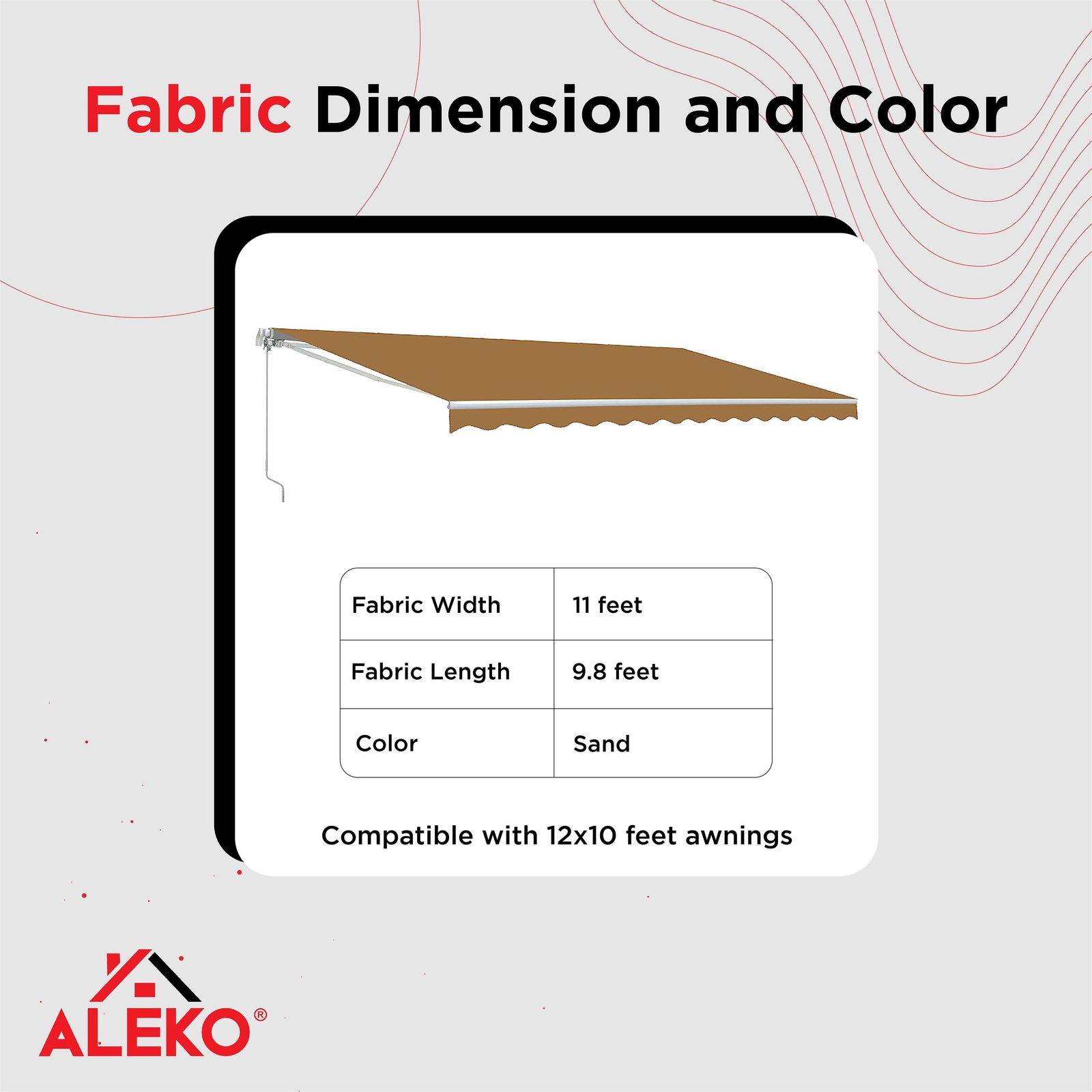ALEKO 12 x 10 ft Retractable Awning Fabric Replacement, Sand