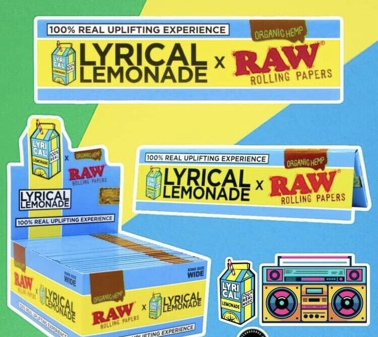 🤤 5 X RAW LYRICAL LEMONADE KING SIZE WIDE ORGANIC HEMP ROLLING PAPERS 🔥 NEW 🔥