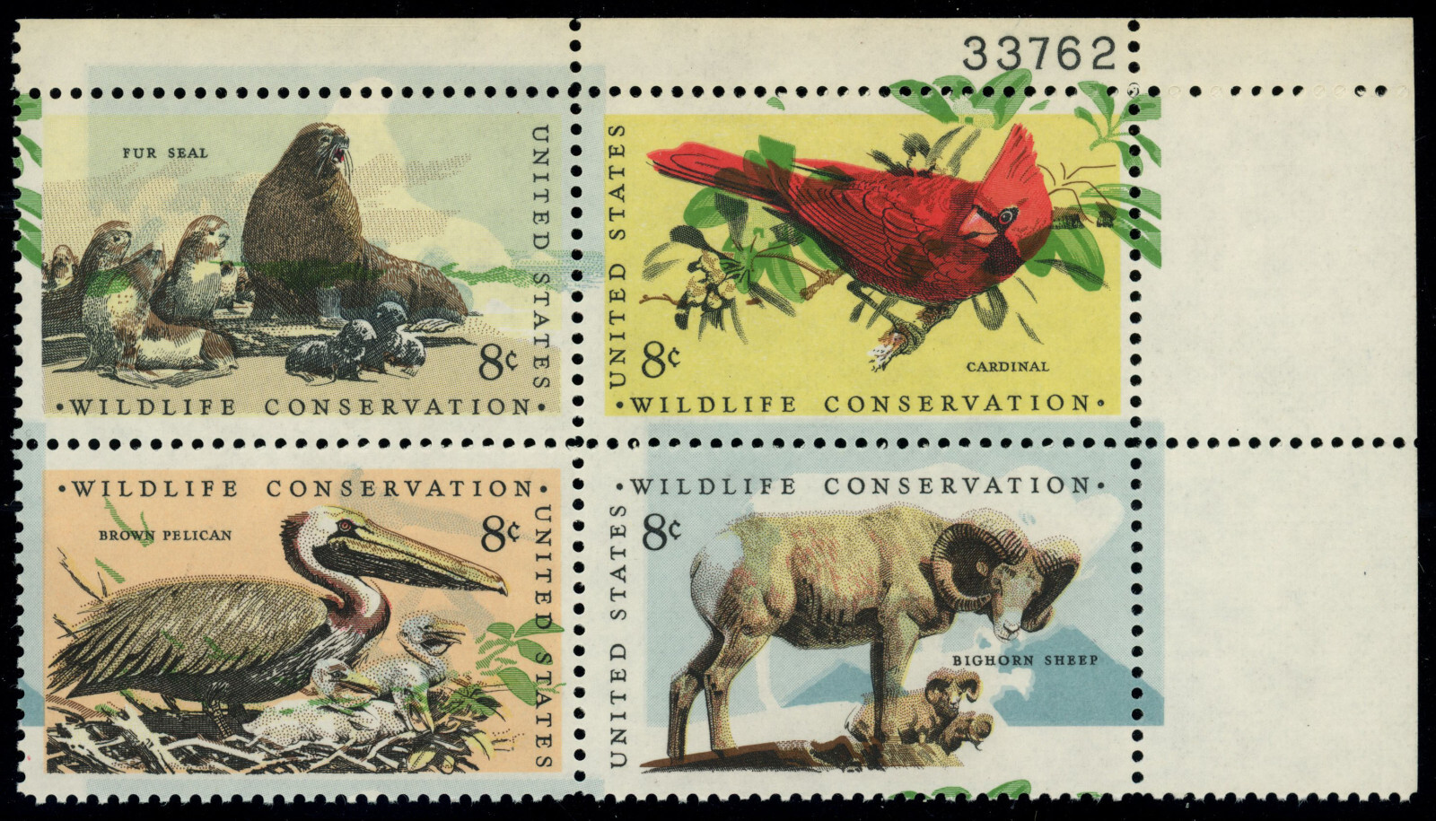 USA Scott# 1464-7, Mint NH Plate Block of 4, **Huge** Color Shift  (56301)