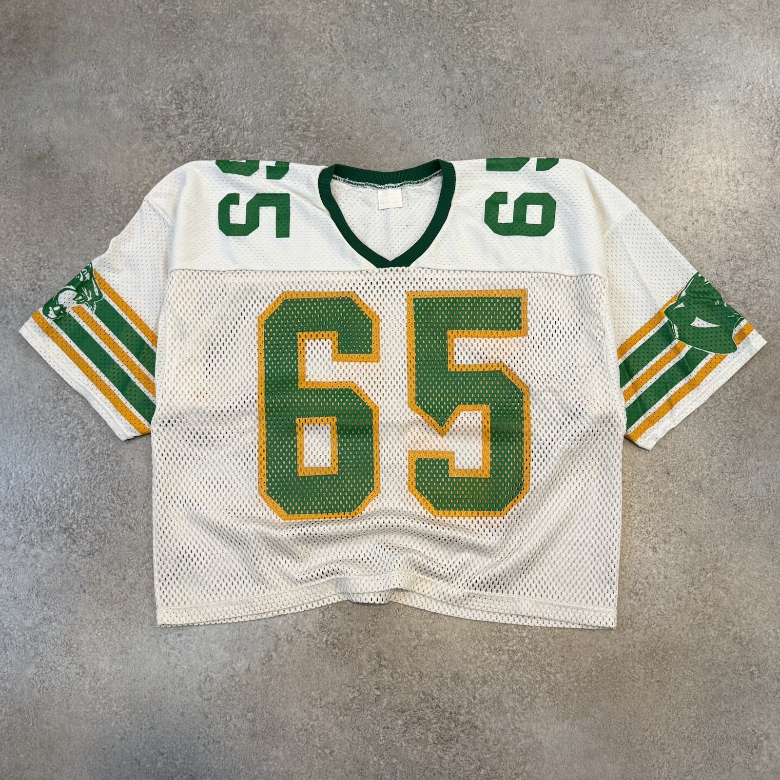 Vintage 80s Boxy Cropped Mesh Practice Football Jersey 2XL White Panthers #65