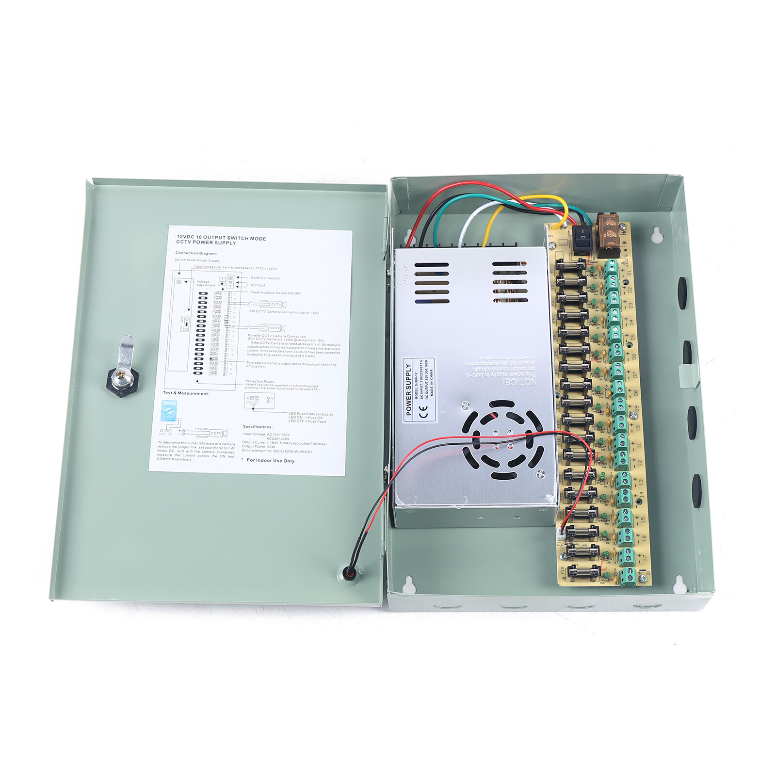 18Ch Channels Power Supply Distribution Box DC 12V 30A for CCTV Security Camera