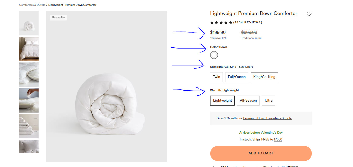 NWT QUINCE PREMIUM DUCK DOWN COMFORTER KING / CAL KING INSERT LIGHTWEIGHT