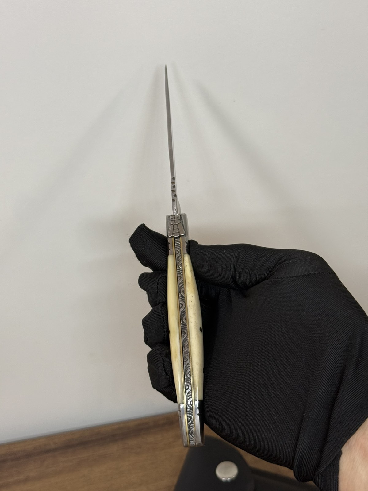 Vintage Laquiole Pocket Knife Blade Steel Antler Handle Leather Sheath Mens Rare