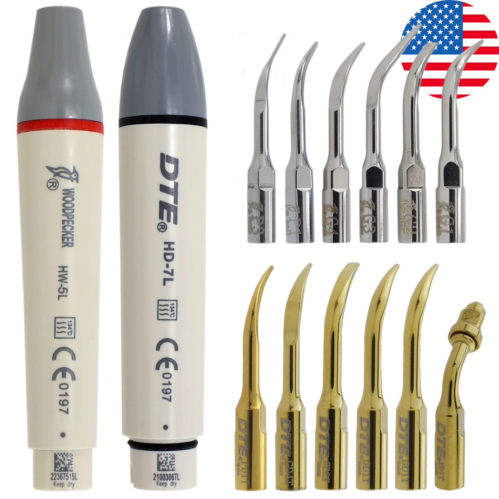 Woodpecker DTE Dental Ultrasonic Scaler Piezo Handpiece HW-5L HD-7L Tips G1 GD1