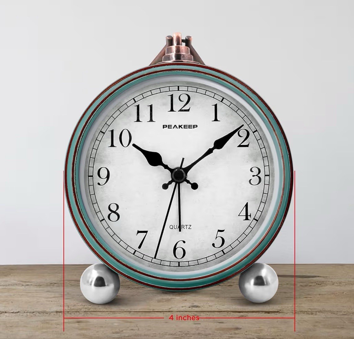 Peakeep 4” Small Battery Operated Antique Retro Analog Alarm Clock for Room Deco