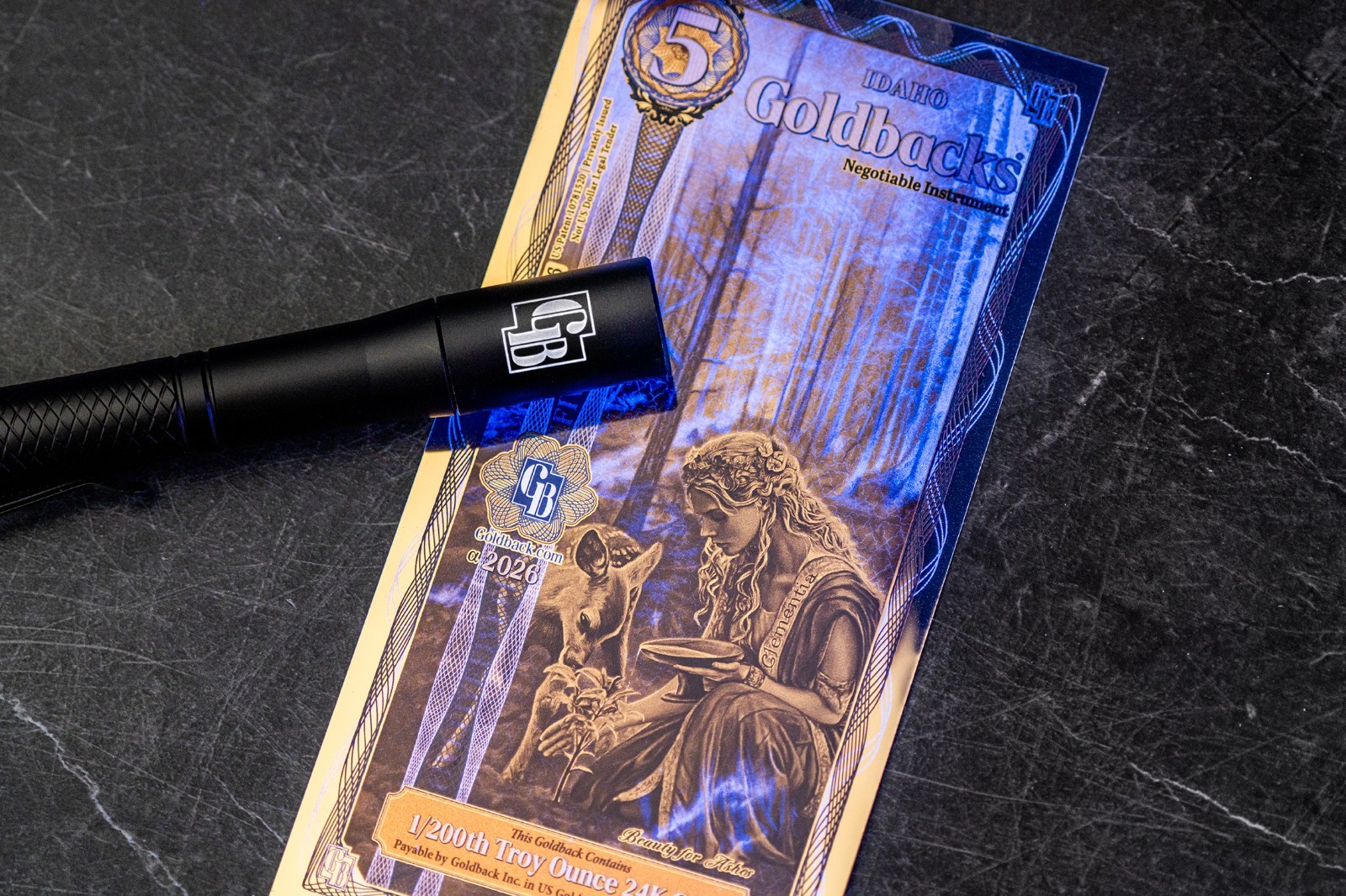 2026 - 5 IDAHO Goldback Aurum Gold Foil Note 1/200 oz 24kt .999 Fine PRESALE