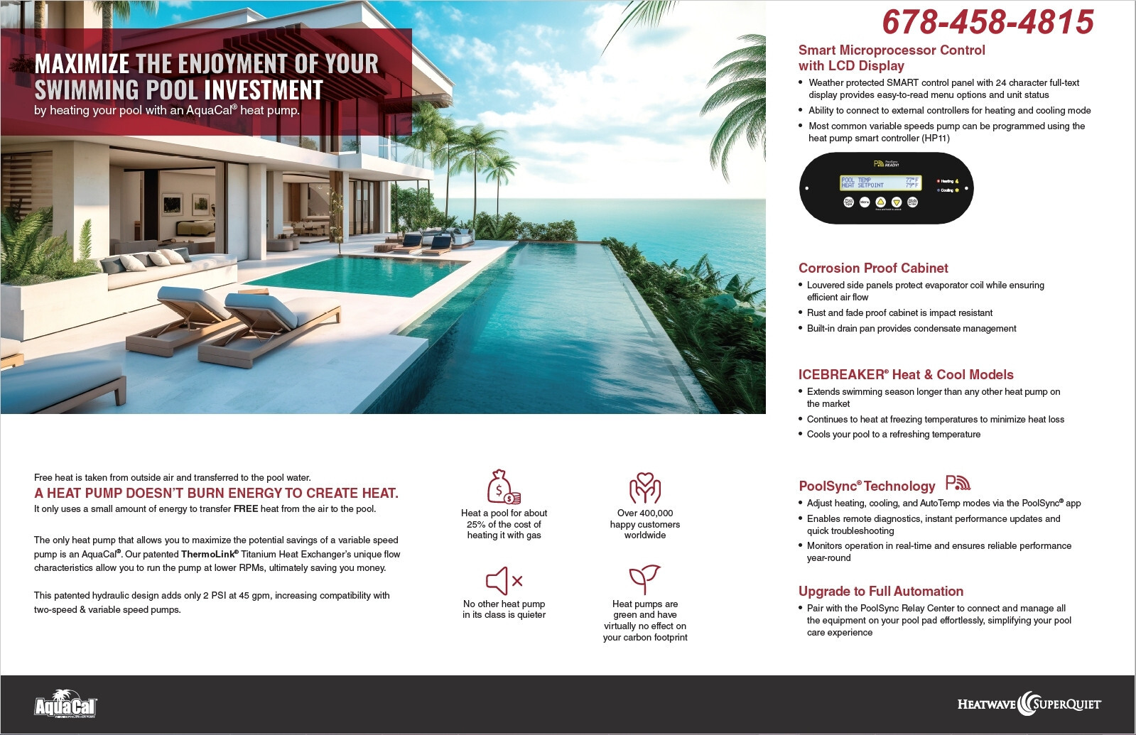 AquaCal SQ140R Heat Pump, New 2025 HeatWave SuperQuiet Heat & Cool, w/ WiFi