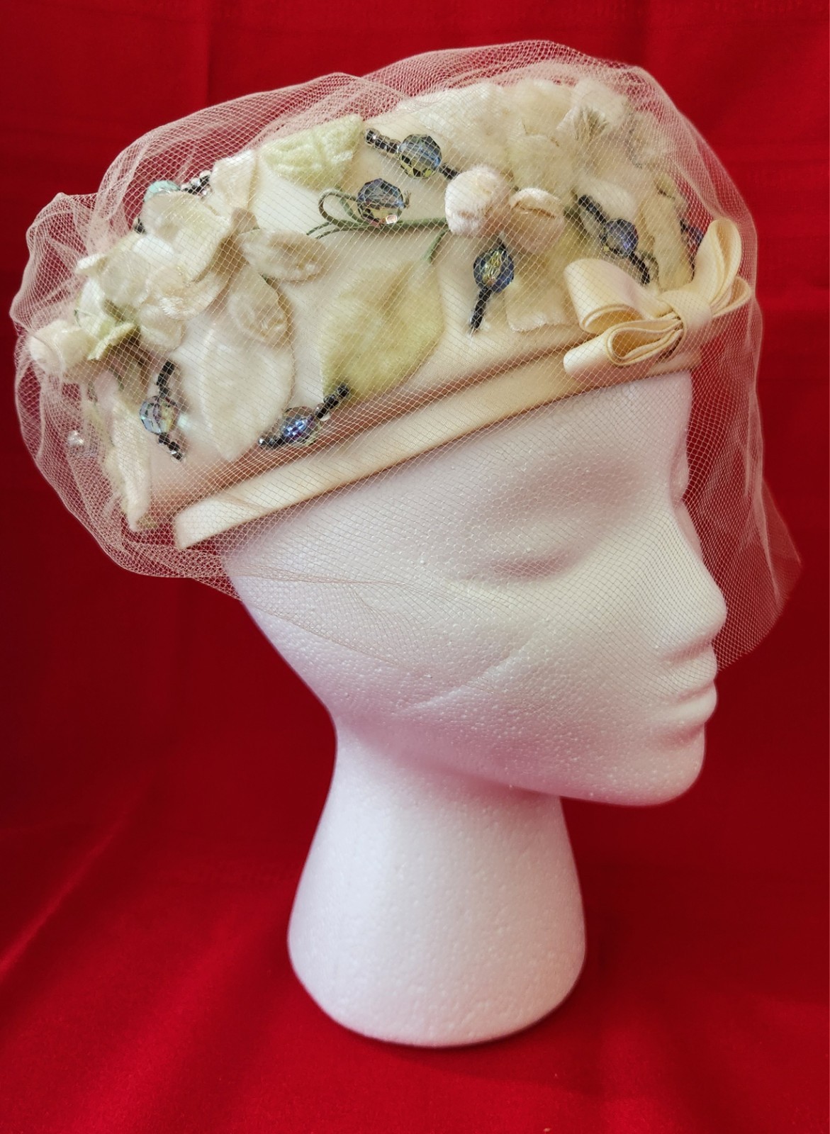 Vtg Don Anderson New York Halle Bros Union Made Woman Pillbox Floral Hat Netting