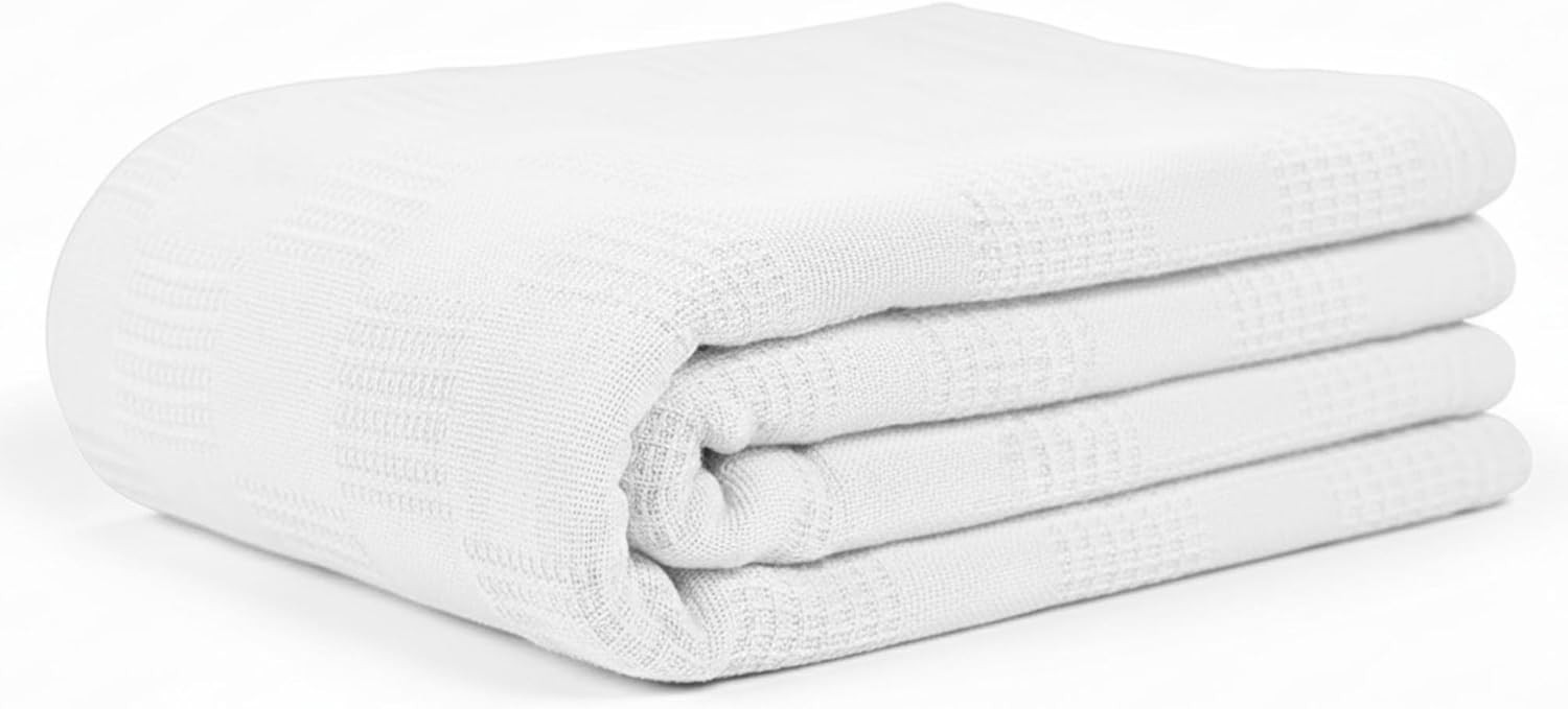Hospital Thermal Blanket Throw Snag Free | 100% Cotton | Twin 66" x 90" | White
