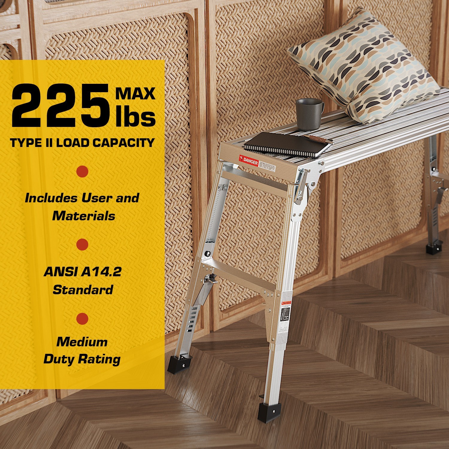 Adjustable Work Platform Ladder Aluminum Step Stool Portable Bench Folding