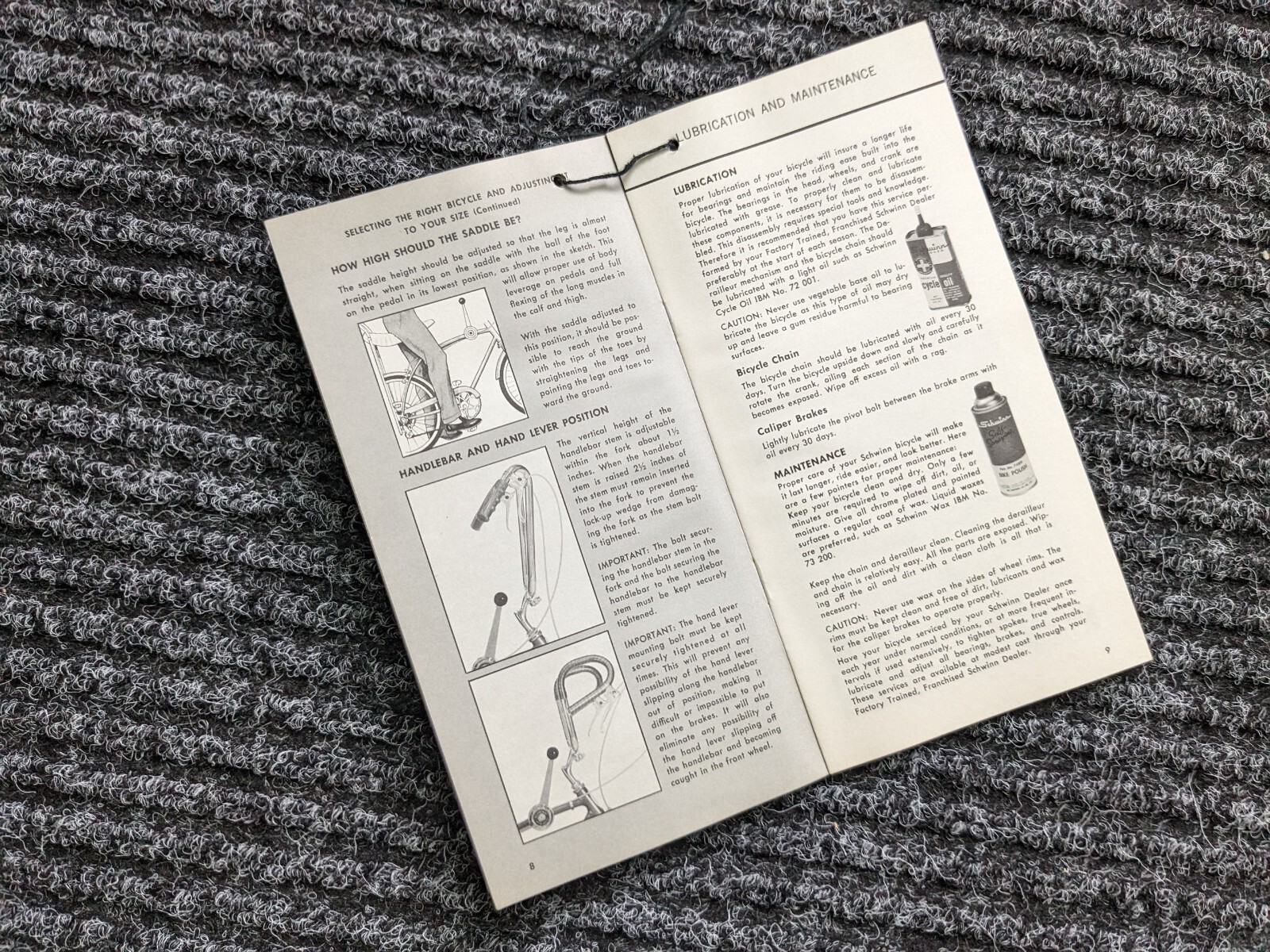 SCHWINN 1967 Bicycle Fastback & Rams Horn Stingray Owners Manual