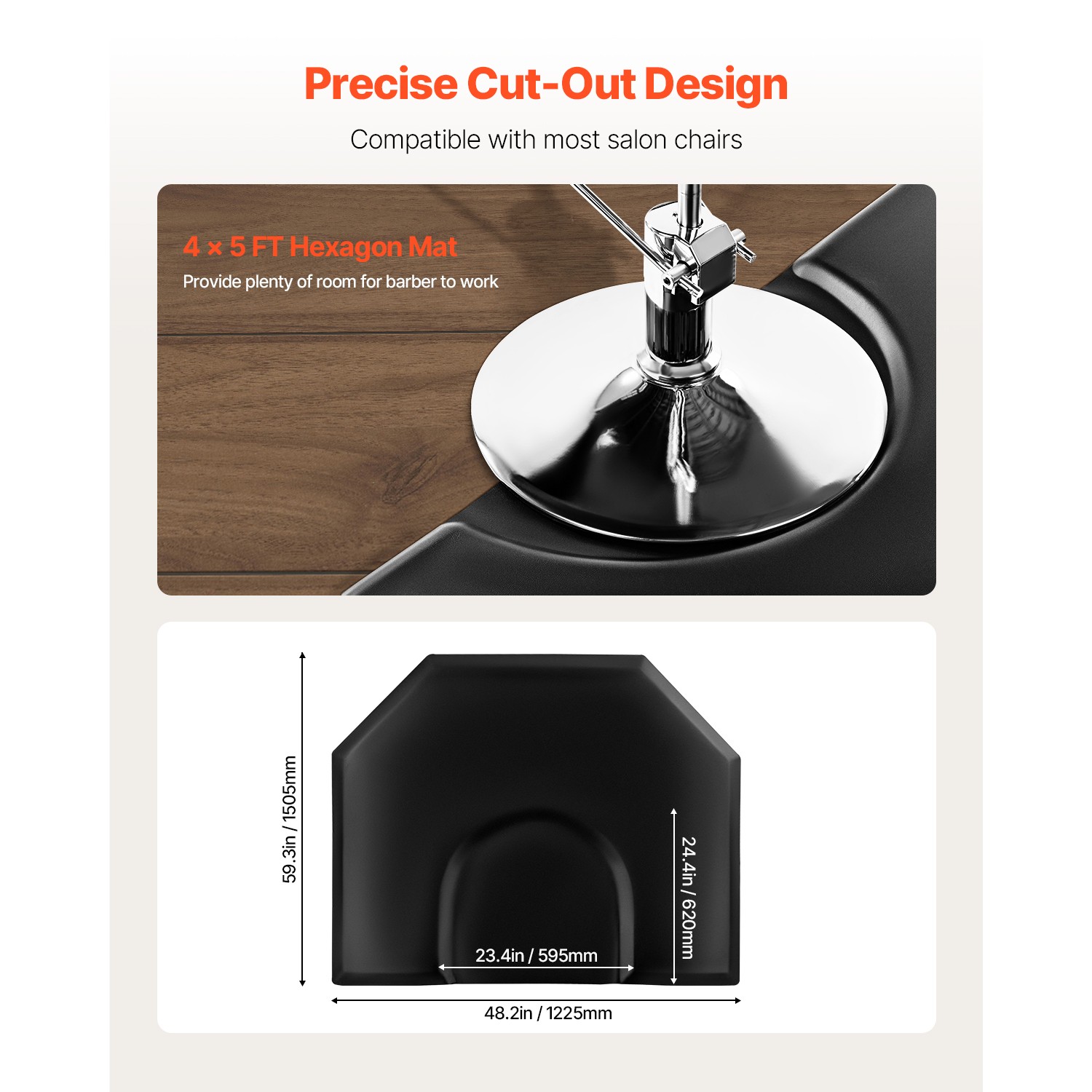 Salon Mat for Hair Stylist 4 x 5 FT Hexagon Salon Chair Mat 1-inch Thick