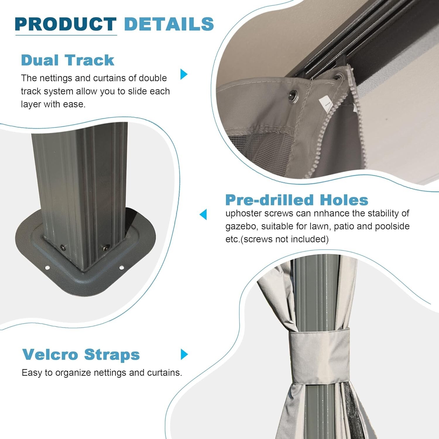 Domi Outdoor Double Roof Gazebo 10x20FT, w/Curtain&Nets, Heavy Duty Metal Frame