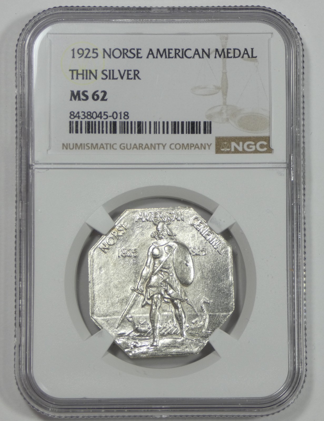1925 Norse American Silver Commemorative Medal Thin Silver CERTIFIED NGC MS 62