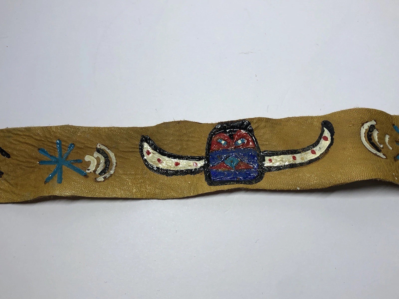 Vintage Native American Leather Headband Hand Made & Painted Tribe History