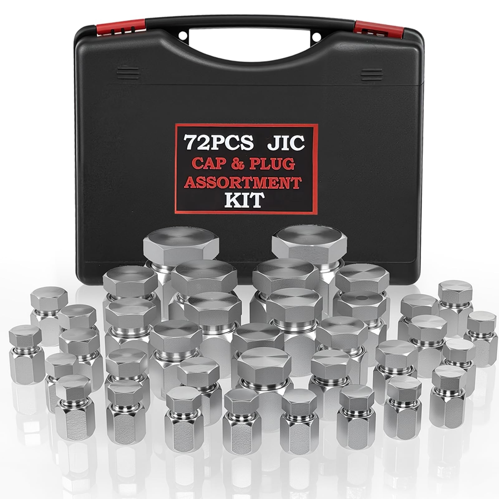 72PCS JIC Cap and Plug Set, 37 Degree Flare 4, 6, 8, 10, 12, 16, silver
