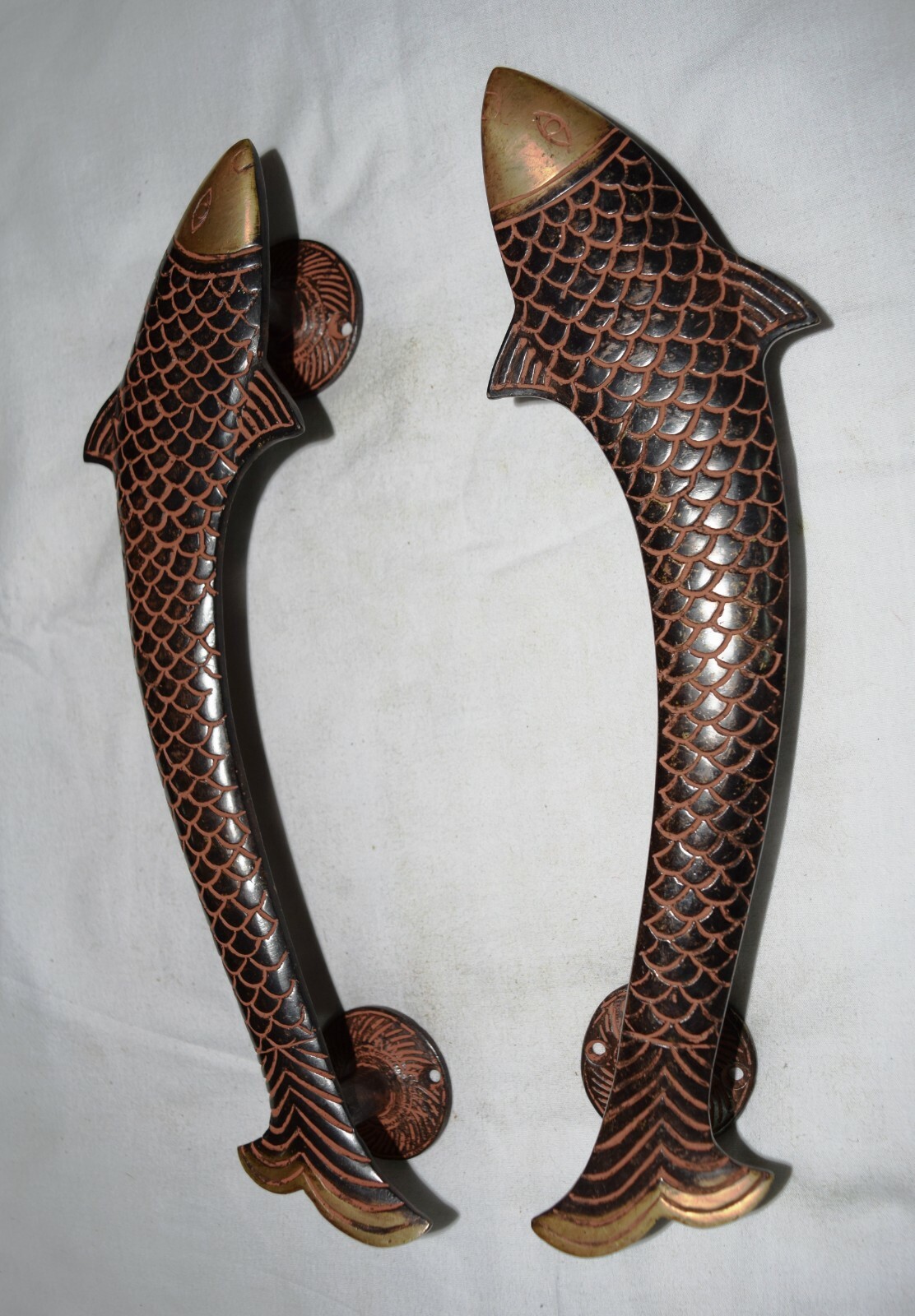 Antique Fish Shaped Pair Door Handle Restaurant Pulls Brass Handmade Finish OP3