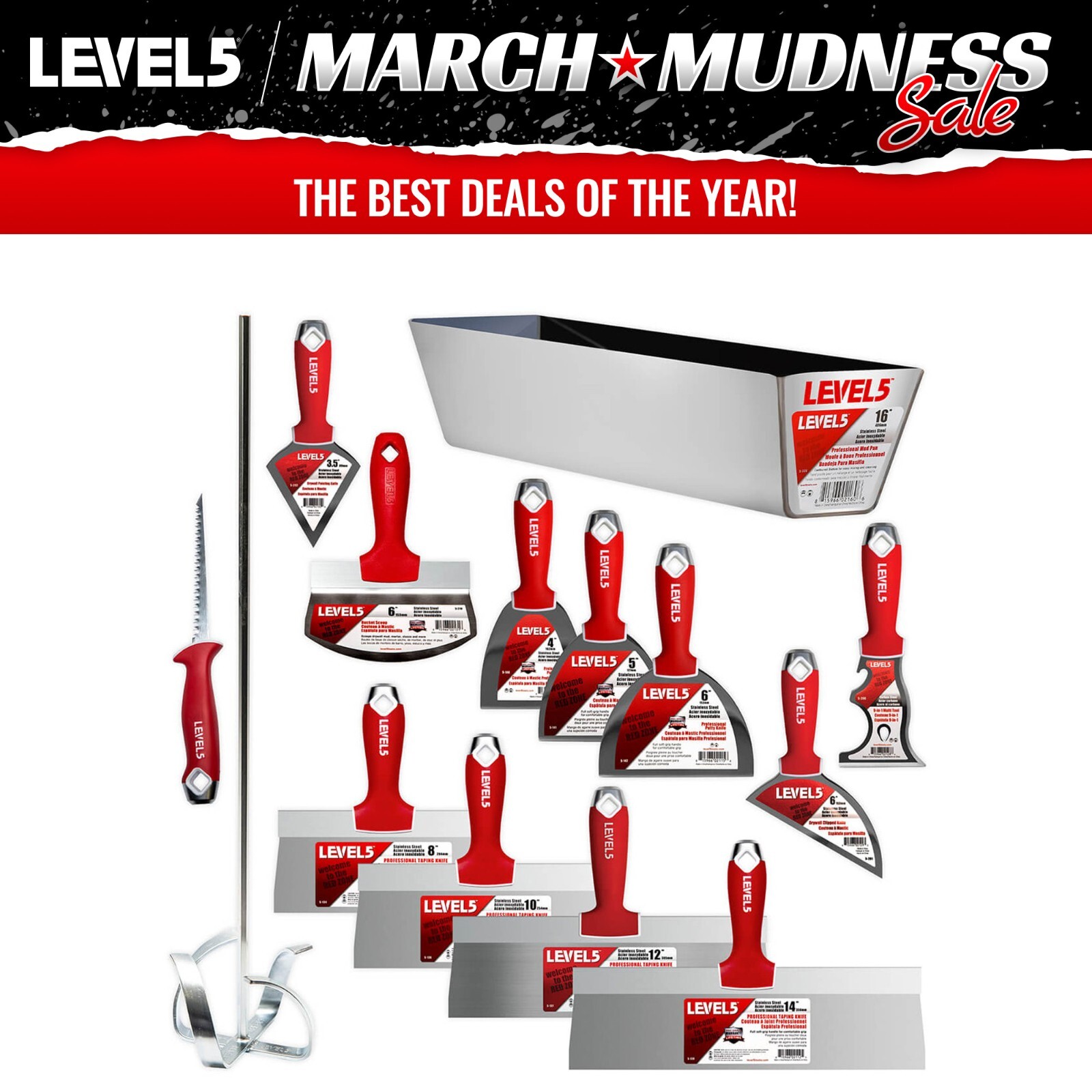 LEVEL5 Drywall Tools 14 Piece Finishing Tool Set - Stainless Steel | 5-609