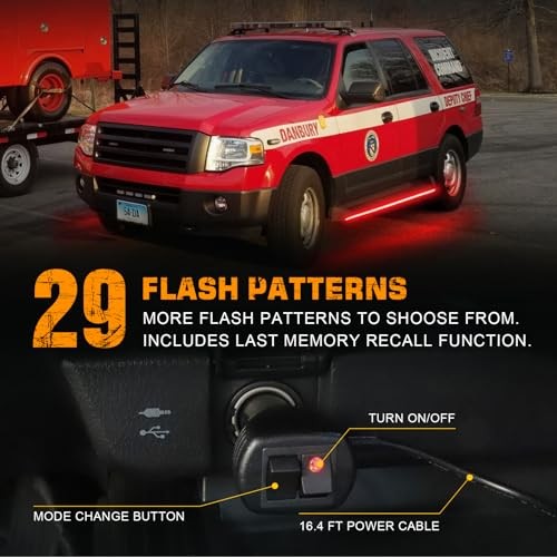 2PCS 60 inch Emergency Lights Strip 720 LED Running Board Strobe Lights Red