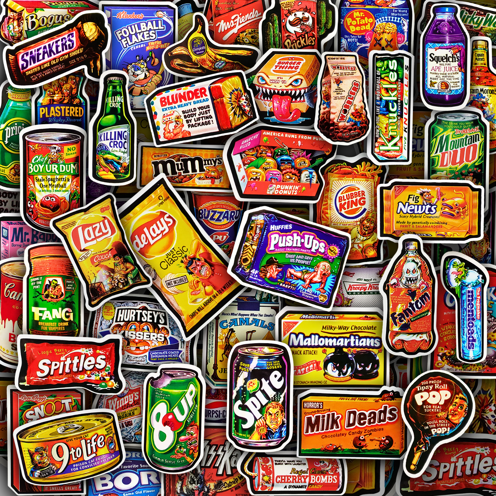 50 pcs Waterproof  Funny Wacky Food Vinyl Stickers for Water Bottles, Laptops