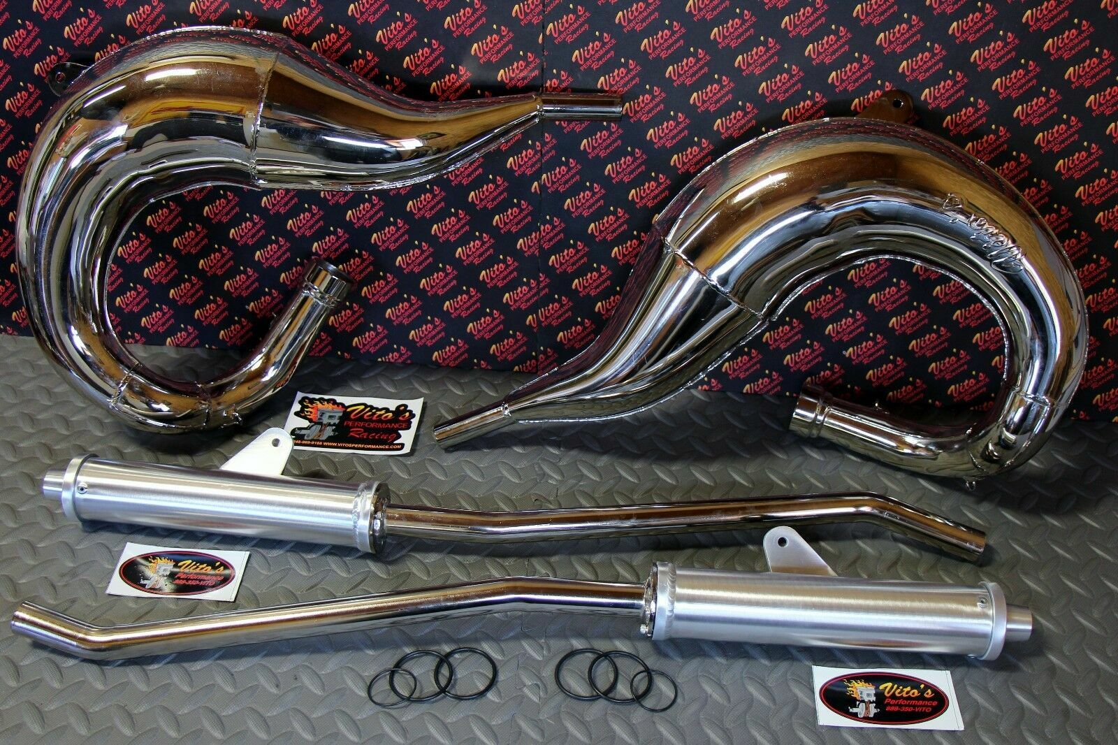 Vito's Performance FAT BASTARD pipes in frame 1987-2006 Yamaha Banshee CHROME