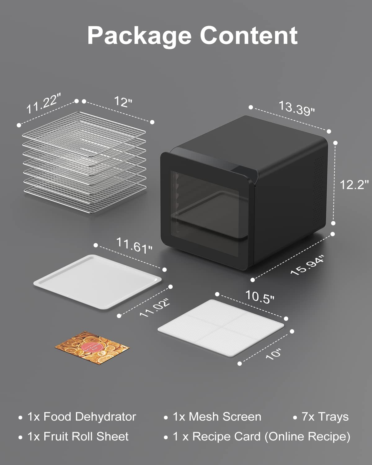 Food Dehydrator Machine, 7 Stainless Steel Trays, Large Drying Space Dehydrat...