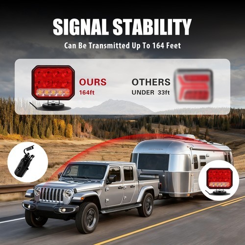 2X Wireless Trailer Lights Magnetic LED Tow Light Turn Signal Brake Reverse Stop