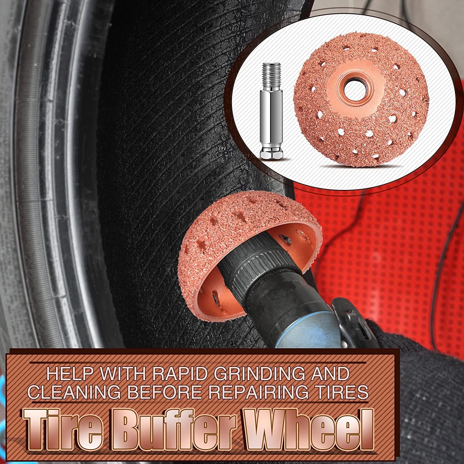 62pcs Tire Repair Patch Tool Kit Tire Repair Patch Roller Tool+Tire Buffer Wheel