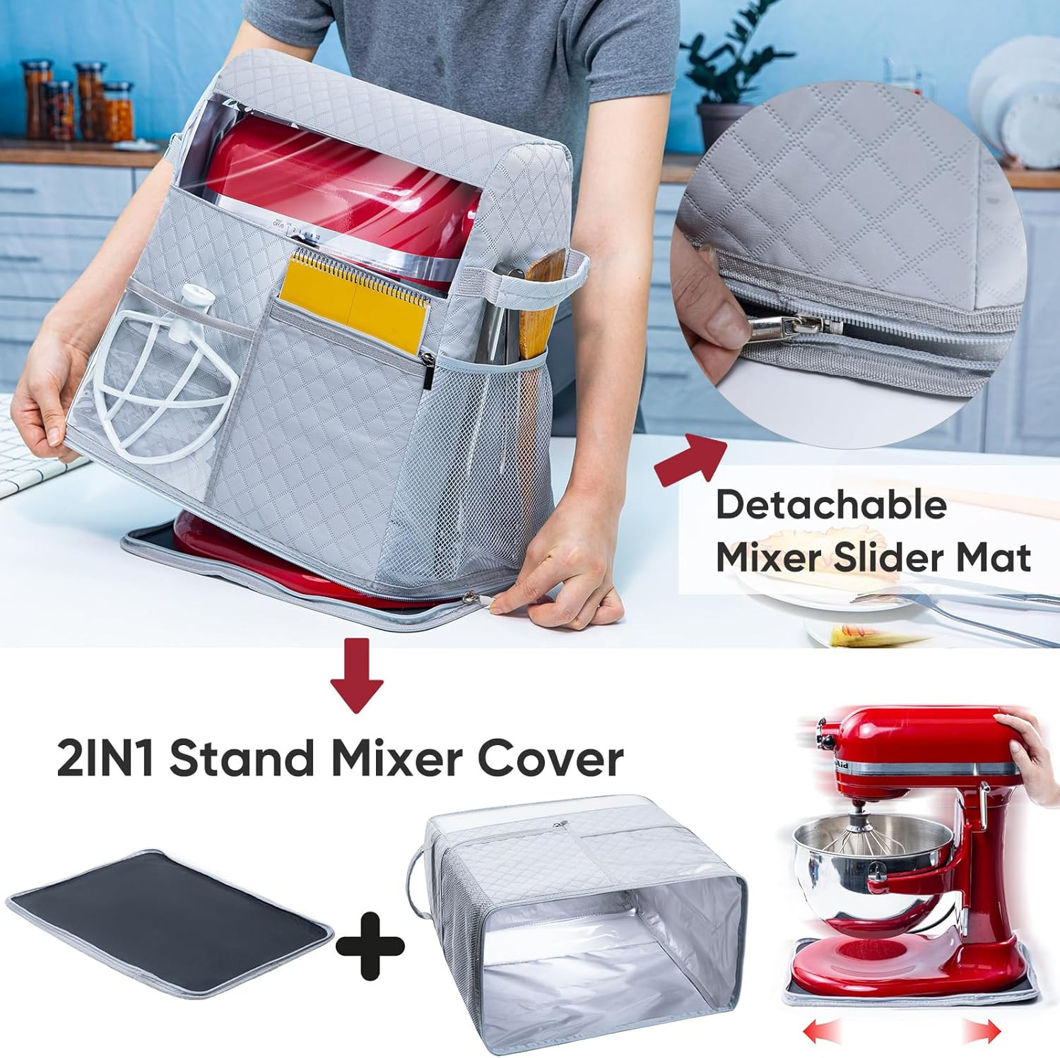 Stand Mixer Cover with Detachable Appliance Sliders Base Compatible with Kitchen