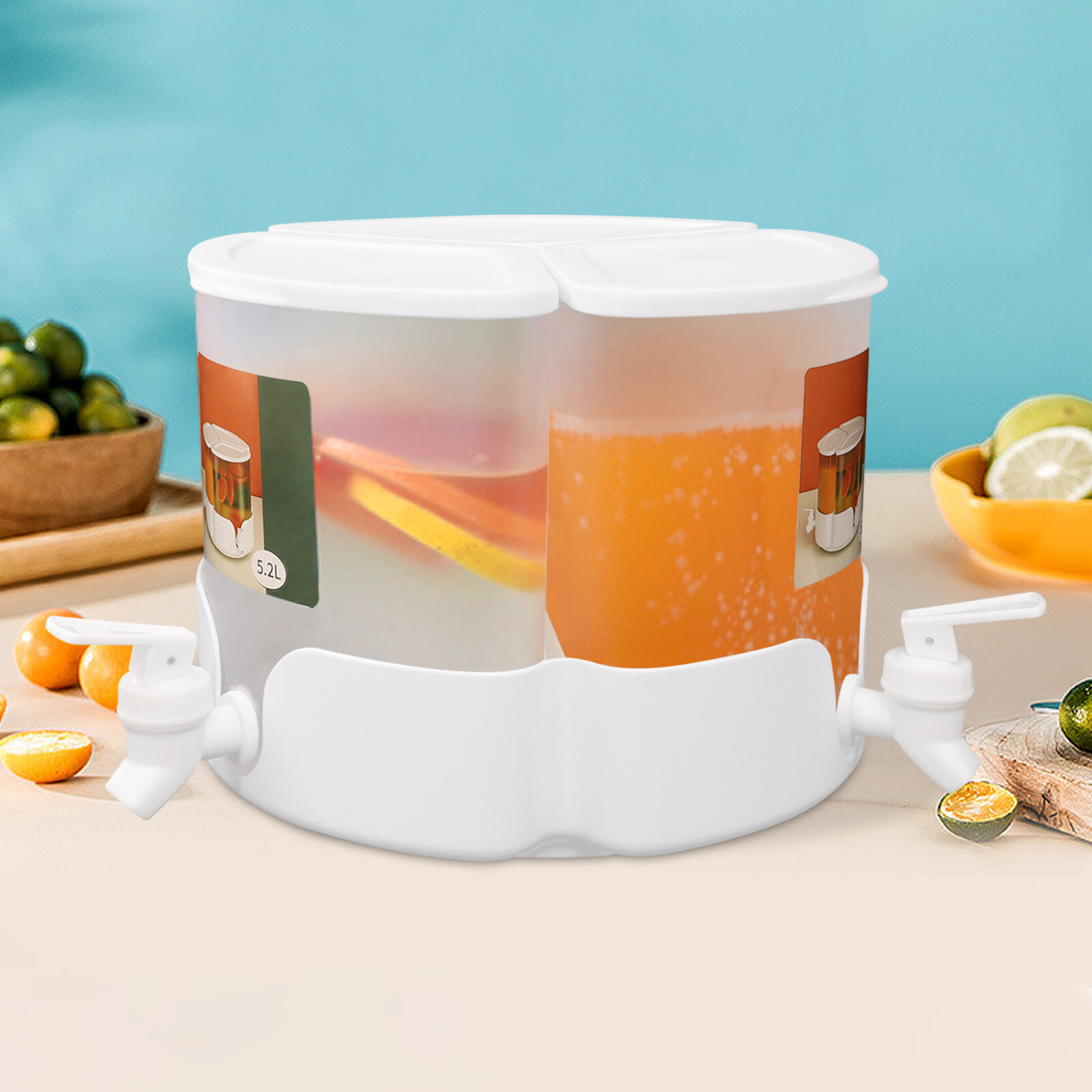 5.2L Juice/Drink Dispenser 3-in-1 Beverage Dispenser W/ 3* Faucet, 360° Rotation