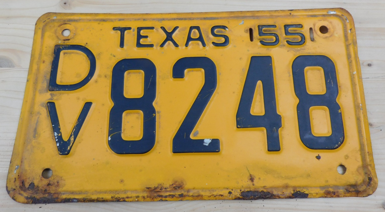 Vintage Original 1955 Texas License Plate Tag # DV 8248