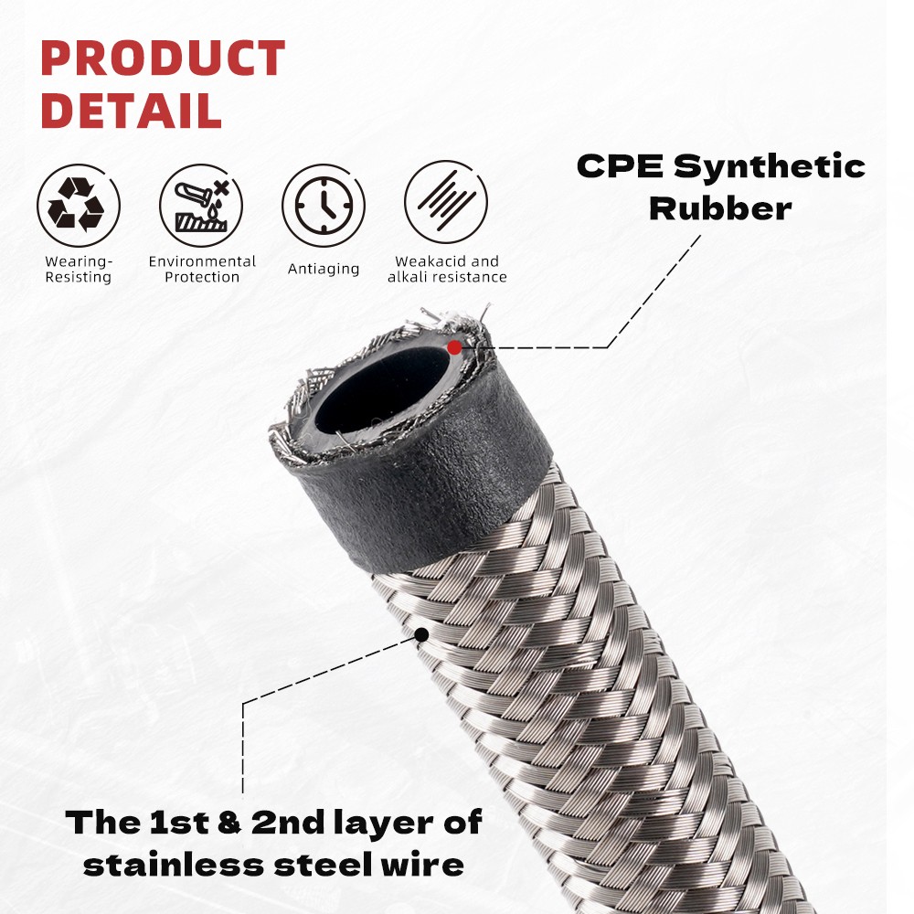 4AN-6AN-8AN-10AN-12AN CPE Fuel Line Nylon & Stainless Steel Braided Fuel Hose