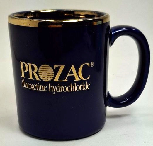 Prozac Dark Blue Coffee Mug Cup 12oz Eli Lilly Promo Pharma Drug Advertising
