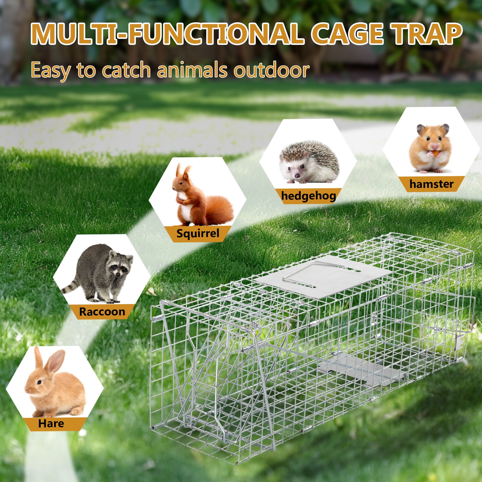 Indoor Live Animal Cage Trap 24 x 7.7 x 8.5in Humane Cat Trap Squirrels Mouse
