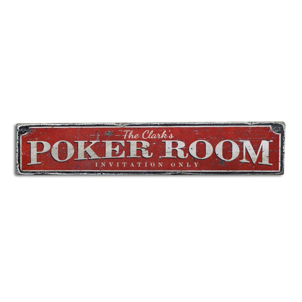 Poker Room, Invitation Only Game Room - Rustic Distressed Wood Sign