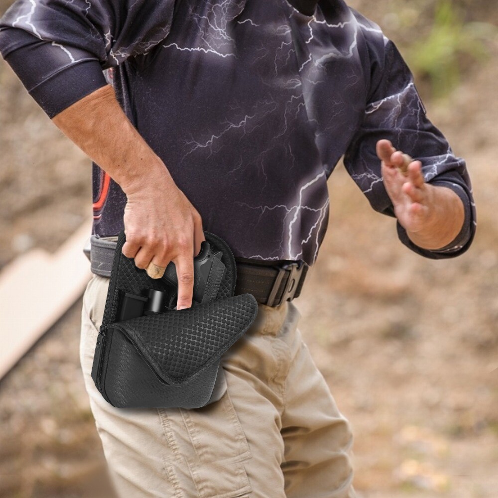 Concealed Carry Gun Pouch Pistol Holster Pack Waist Pocket Bag Belt Loops Black