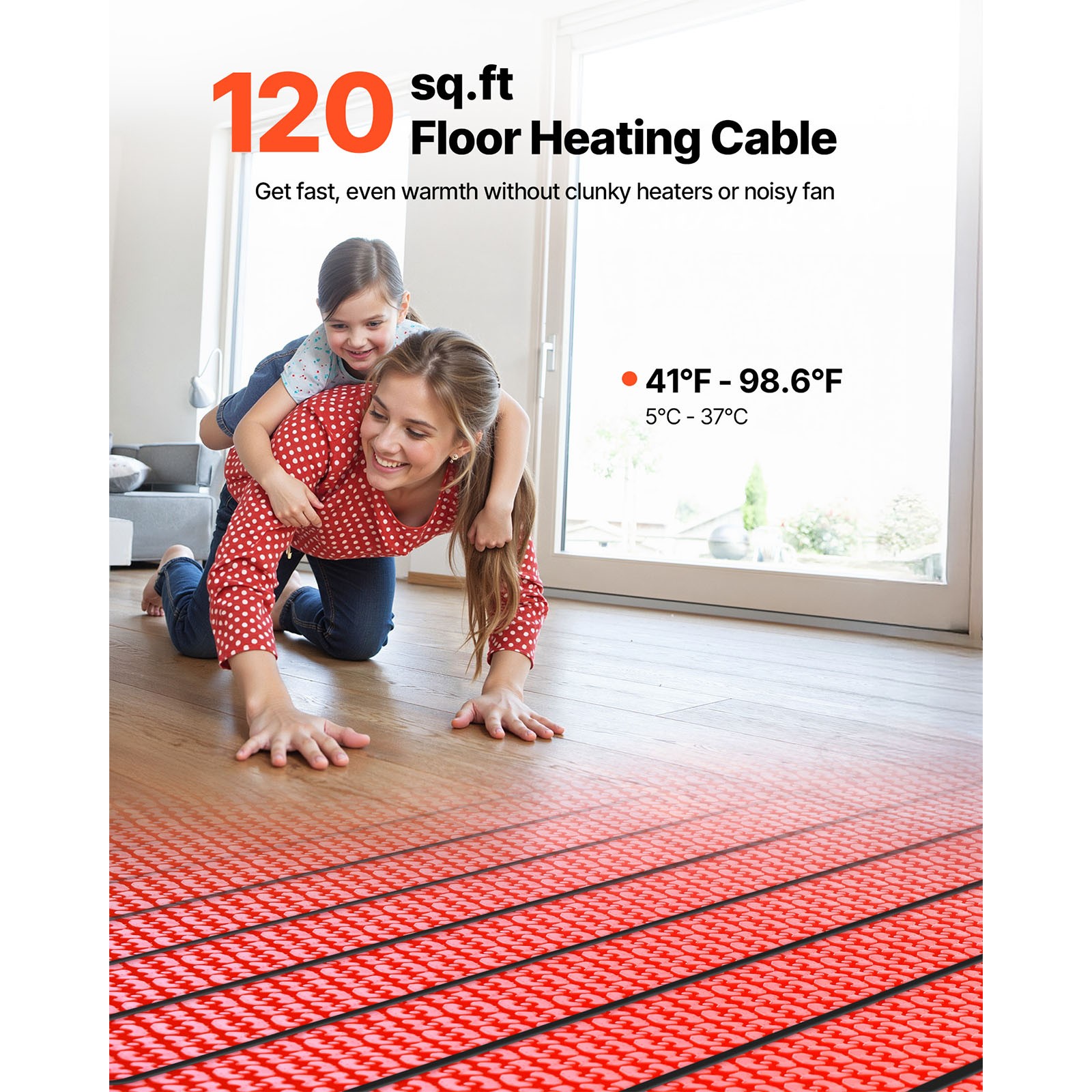 120 sqft Floor Heating Mat 120V Radiant Heated System with Alarm