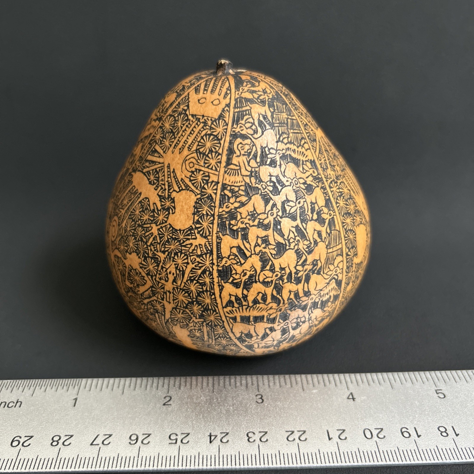 Exquisitely Hand-Carved Natural Gourd with Peruvian Cultural Motifs and Totems