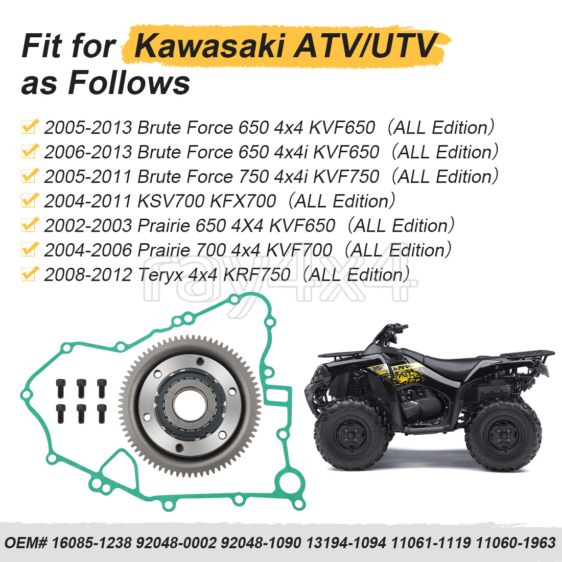 Starter Clutch Idler Gear Gasket For Kawasaki Brute Force 750 KVF750 4x4i 05-11