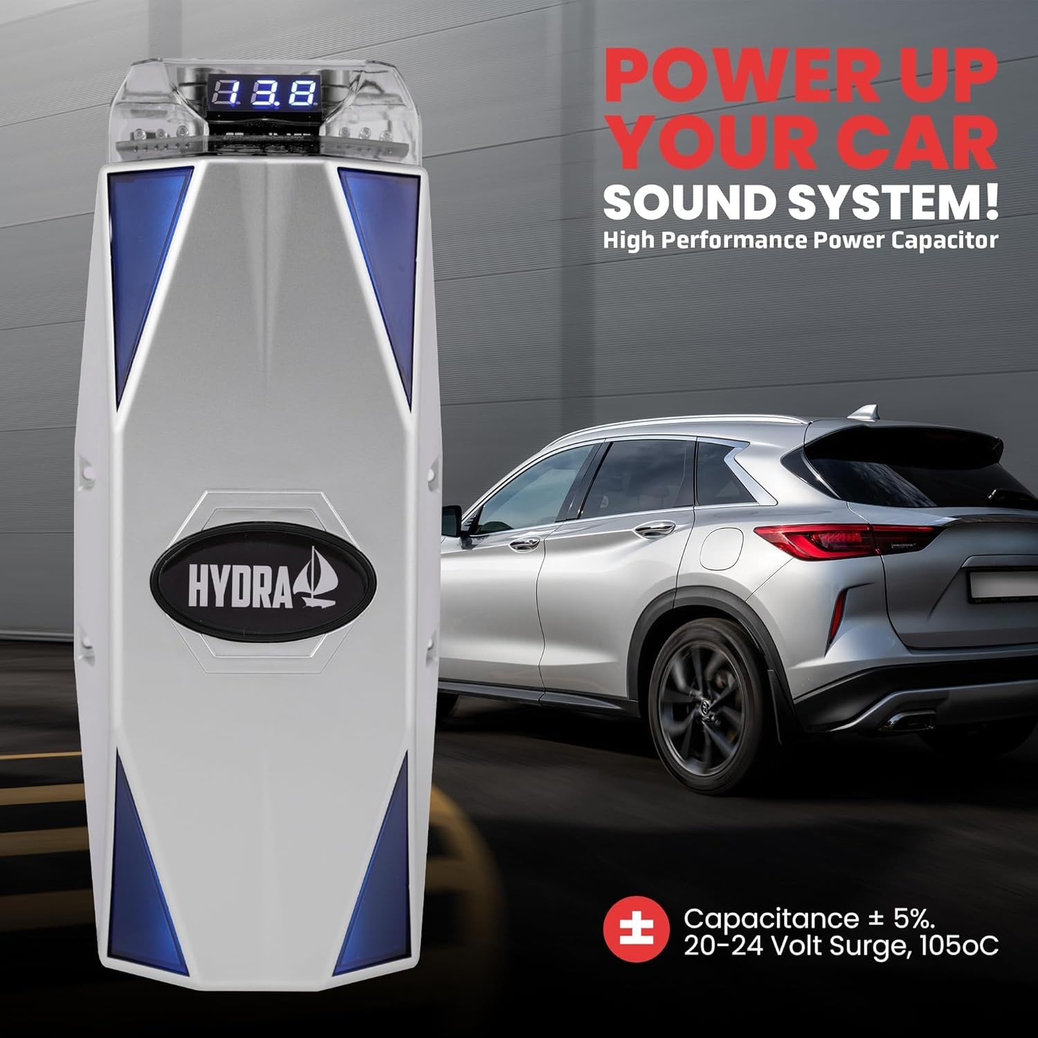 Pyle 0.3 Farad Digital Power Capacitor, High-Performance Car Audio Accessory