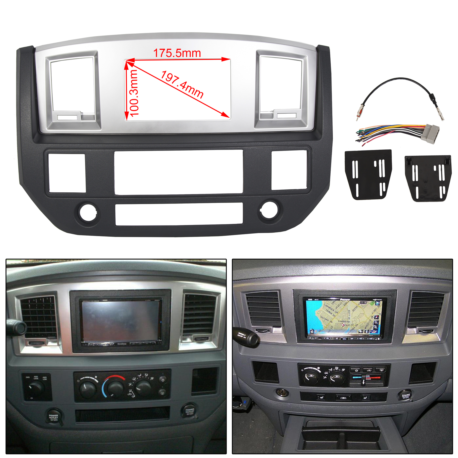 Radio Double Din Dash Install Bezel Kit Silver Slate Grey Fits 2006-09 Dodge Ram