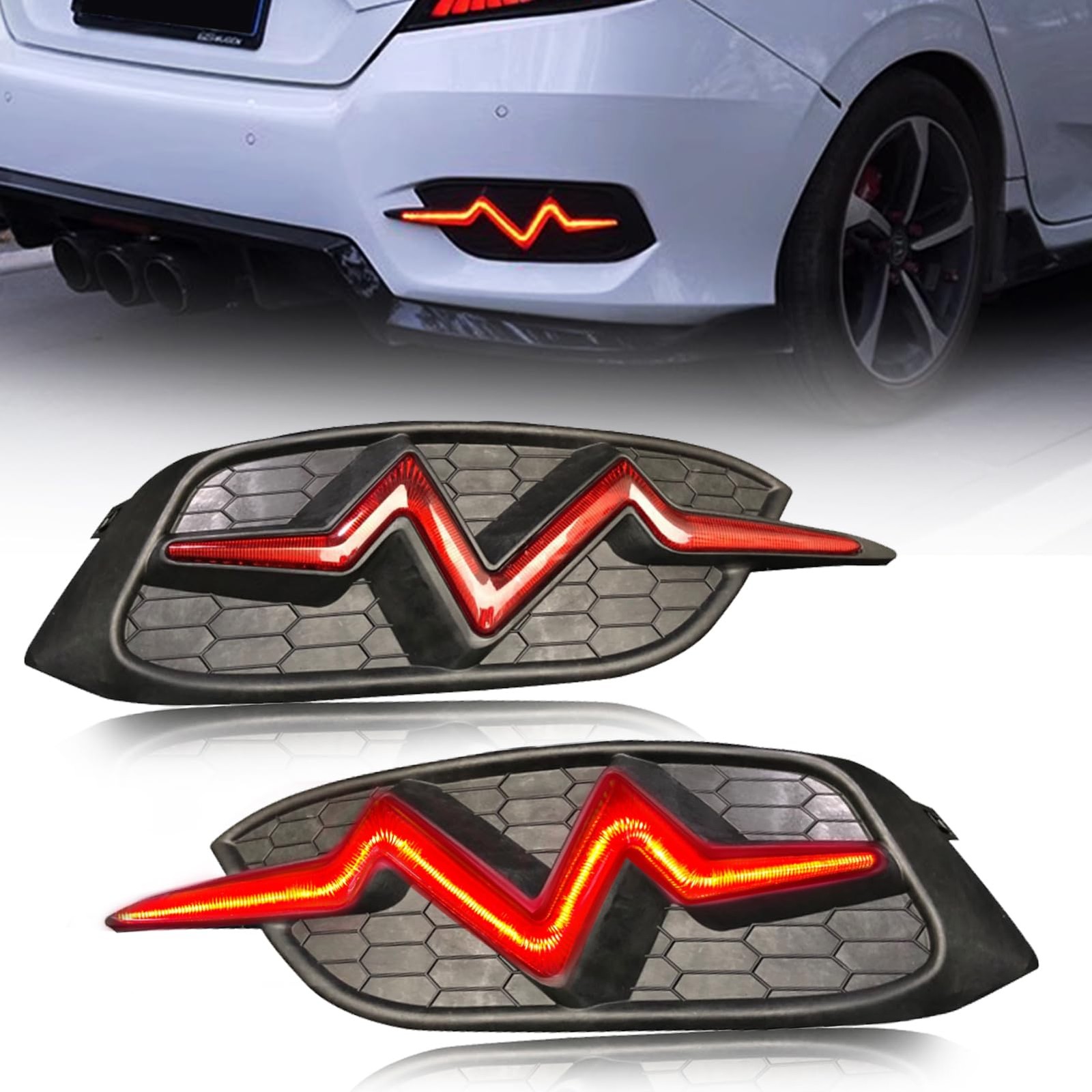 LED Rear Bumper Light 16-21 Honda Civic Sedan Red Lens