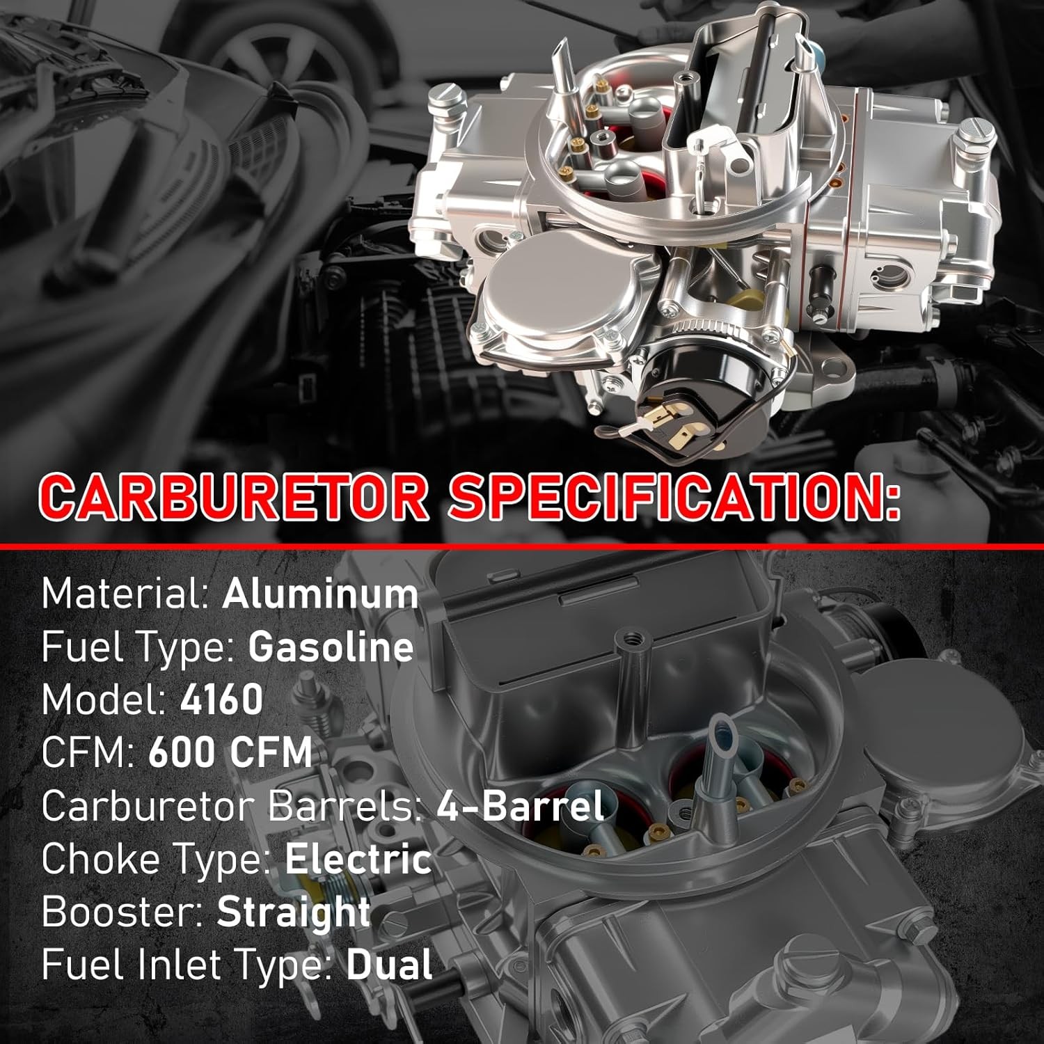 Carburetor For 0-80458SA Holley 4-Barrel Square Bore 600 CFM Electric Choke 4160