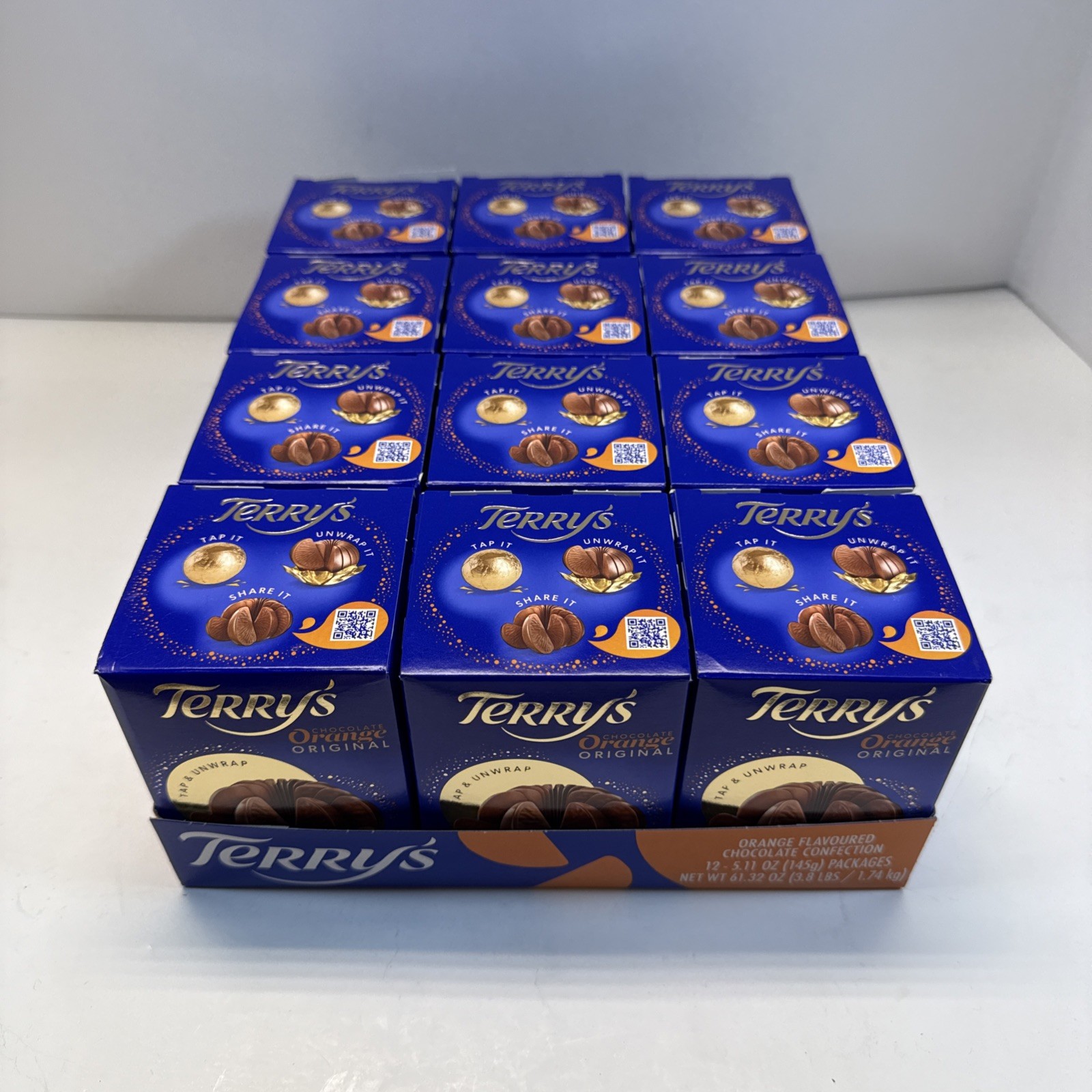 12 Pack Terry's Milk Chocolate Oranges 5.53 oz each 61.32 oz total.  BB 4-2027