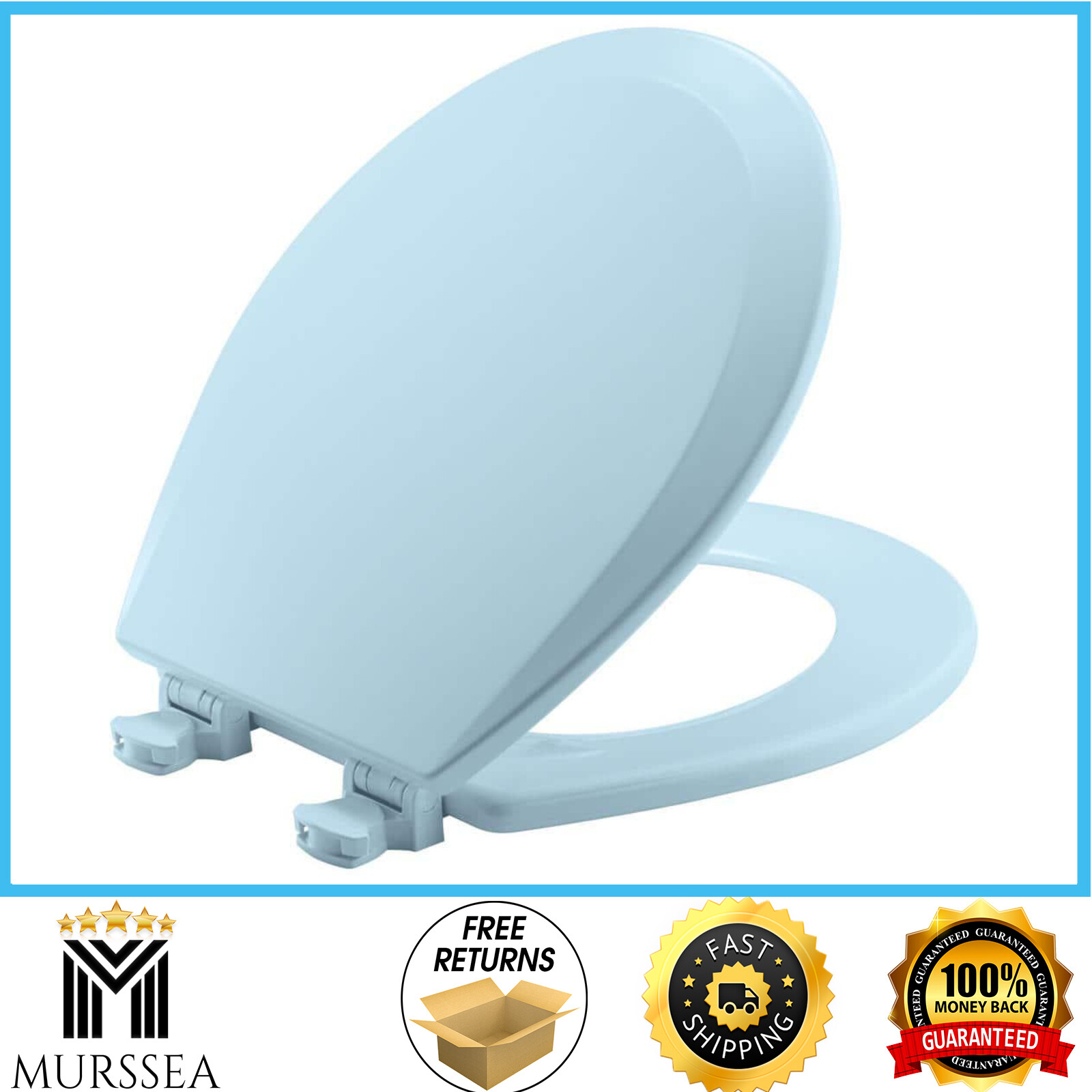 Bemis 500EC 464 Round Toilet Seat Dresden Blue Durable Enameled Wood Easy Clean