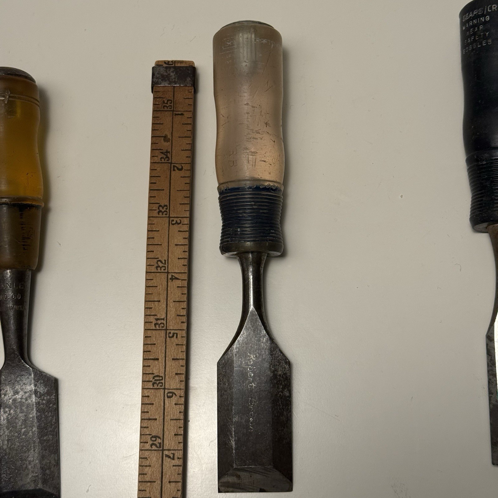 Vintage Stanley Sears Craftsman Wood Chisel Lot USA Bench Chisels 5pc