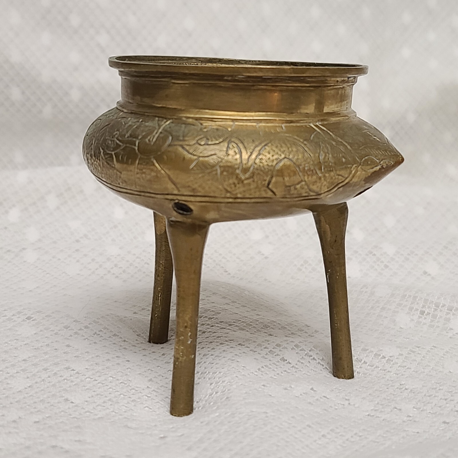 Vintage Antique Chinese Bronze Brass Stamped Incense Burner Bowl Dish Set/Pair 2