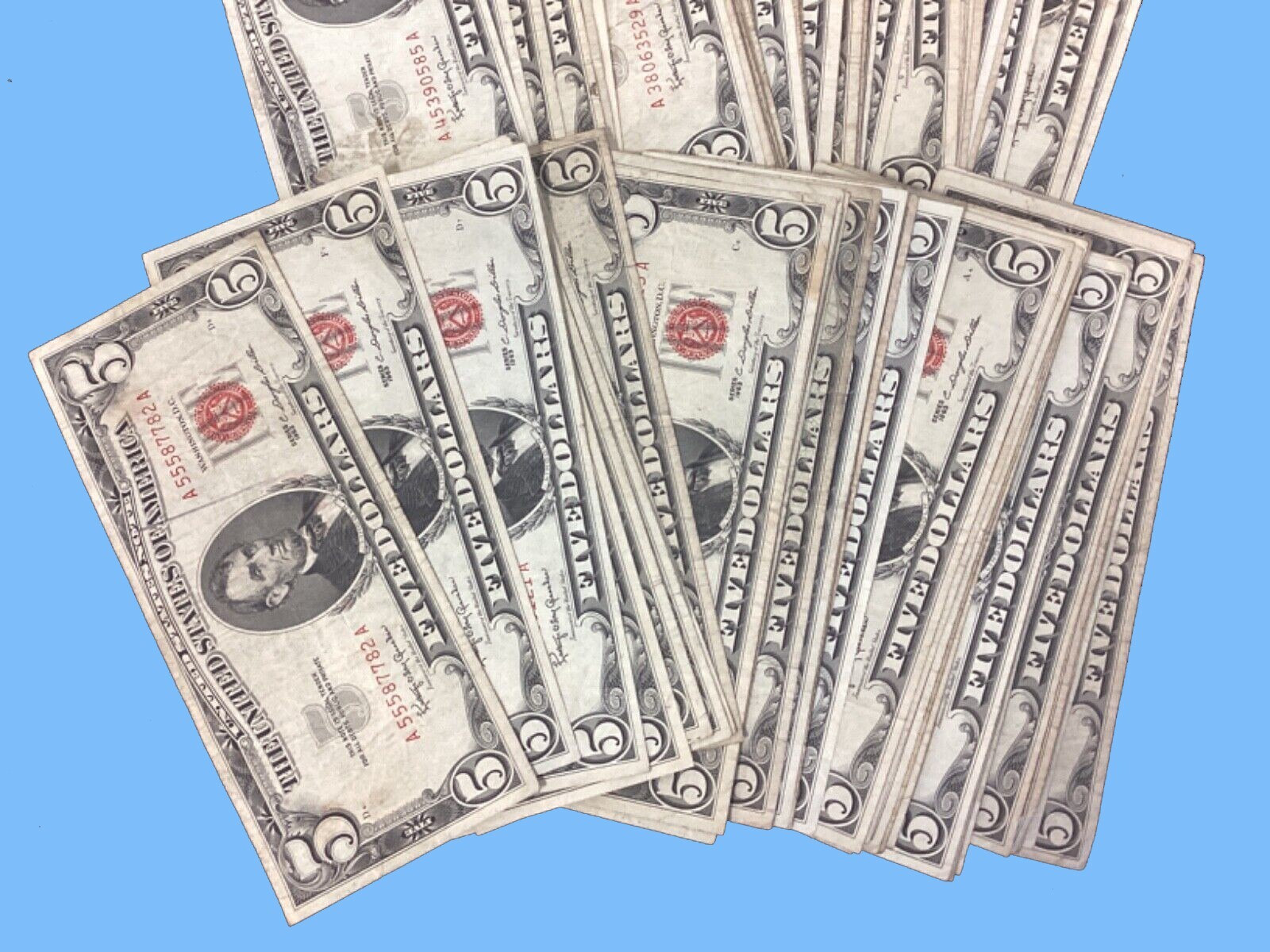 1953 1963 Five Dollar Note Red Seal ~ $5 Bill VG-XF ~ Paper Estate Lot Currency